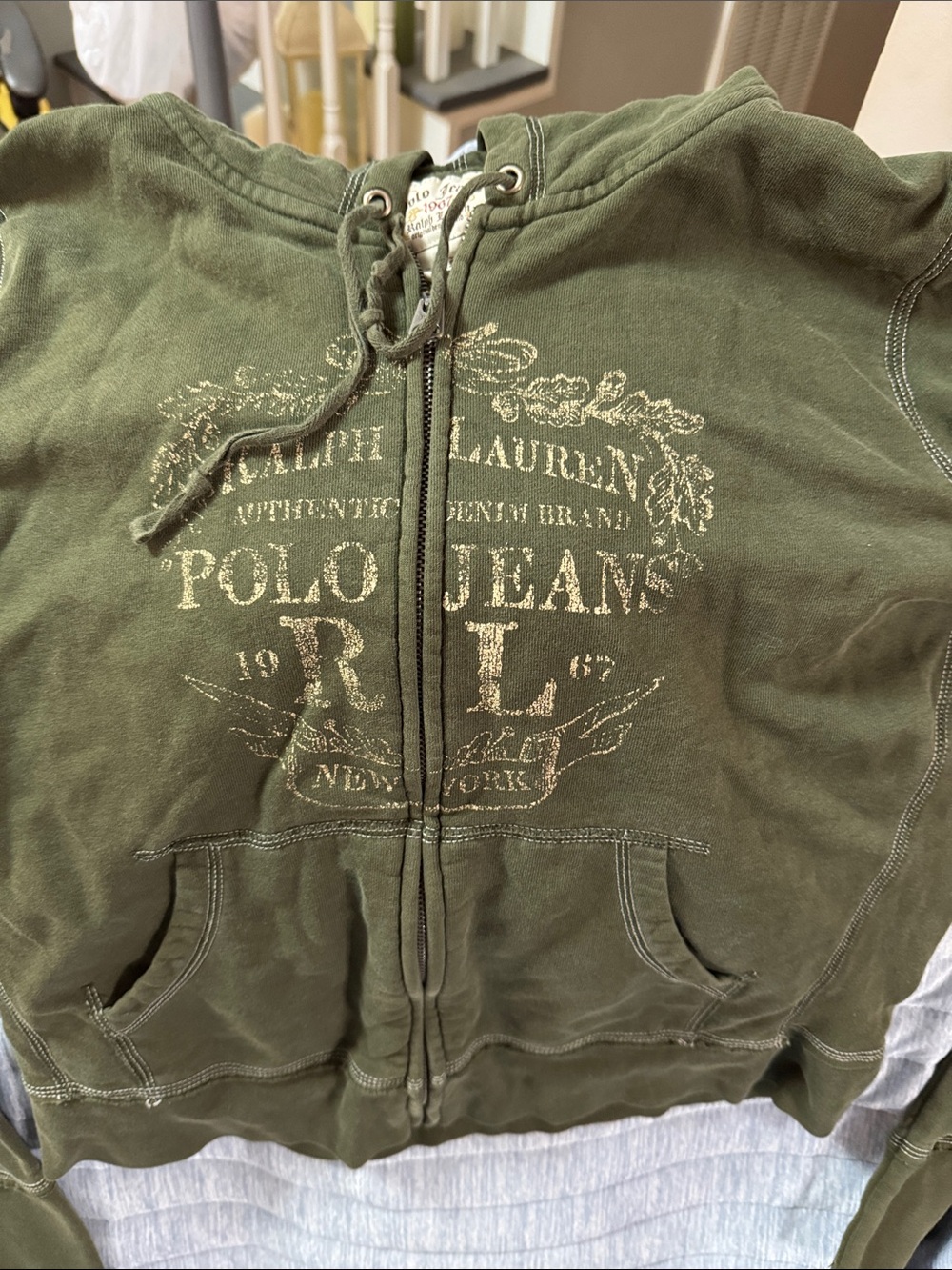 Ralph Lauren Olive Green Graphic Zip Hoodie vintage y2k?